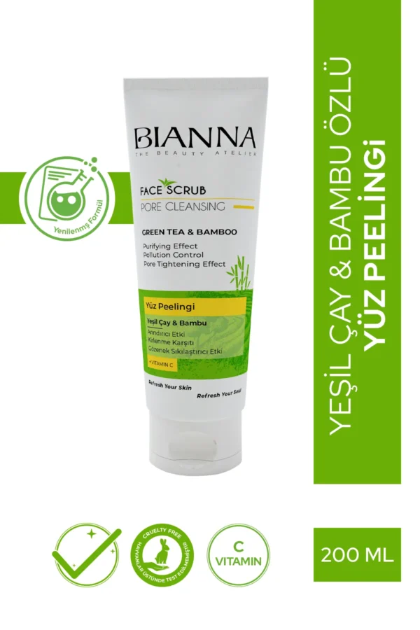 Bianna Face Scrub Green Tea & Bamboo – Pore Cleansing & Pollution Control | 200ml | becool.ma