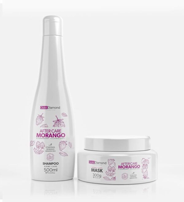 Gold Diamond After Care Morango Set – Shampoo 500ml + Hair Mask 300g | Strawberry Hair Repair | BeCool.ma