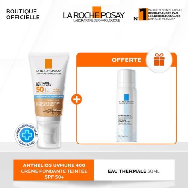 La Roche-Posay Anthelios UVMune 400 SPF 50+ Teinté 50ml + Eau Thermale Gratuite 50ml – Très Haute Protection UVA/UVB | BeCool.ma
