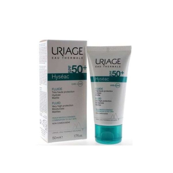 URIAGE Hyséac SPF 50+ Fluide + Gel Nettoyant Gratuit – Crème Solaire Matifiante pour Peaux Grasses | BeCool.ma