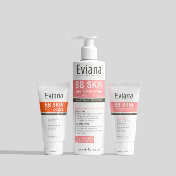 Coffret Soin Anti-Taches Eviana BB Skin – Nettoyant + Crème Éclaircissante + SPF50 | Becool.ma