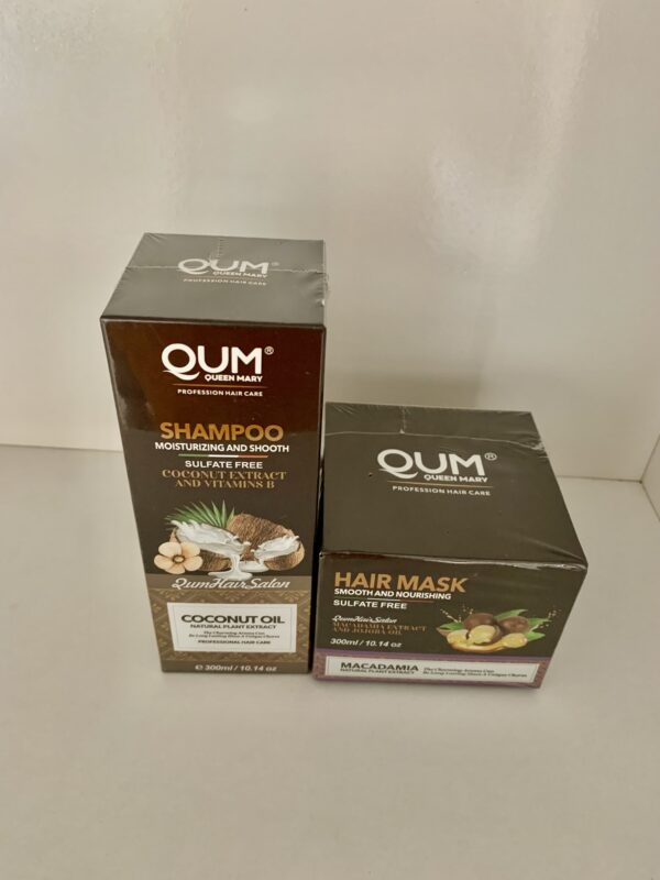 QUM Queen Mary Hair Care Pack – Coconut Oil Shampoo & Macadamia Hair Mask – 2 × 300ml becool maroc