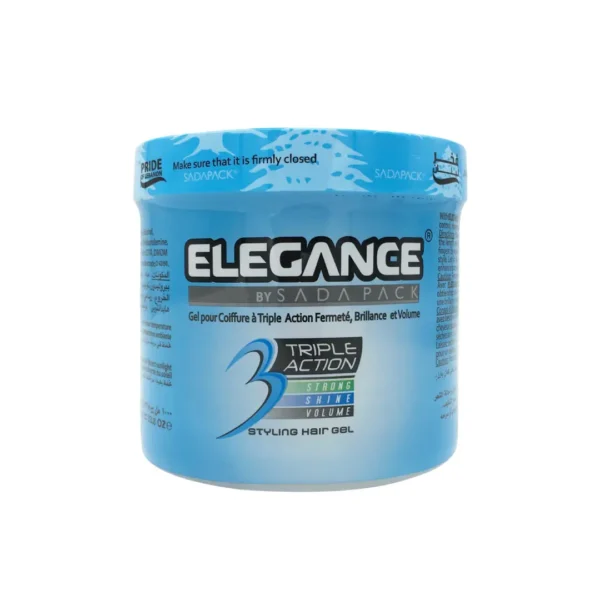 Elegance Triple Action Hair Gel Navy Blue 250ml – Hold, Volume & Shine becool maroc