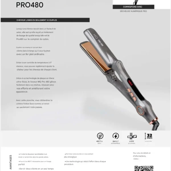 MQ Pro 480 Titanium Professional Hair Straightener becool maroc