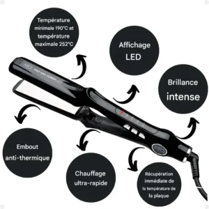 MQ Pro 480 Turbo LED Titanium Professional Hair Straightener – Fast, Smooth & Shiny Results becool maroc