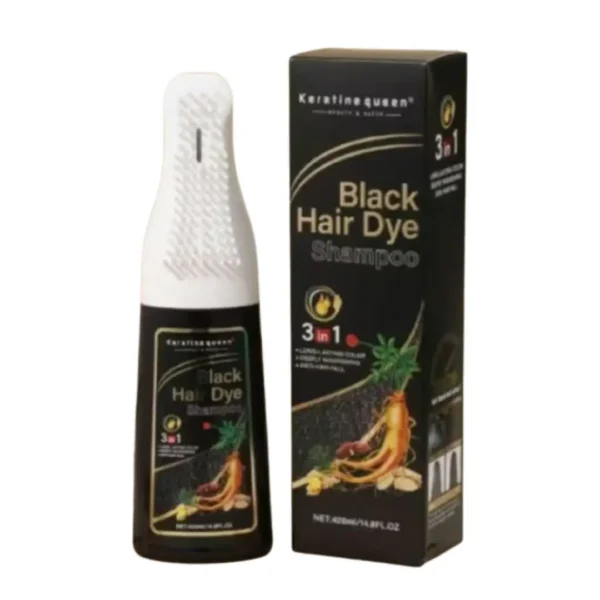 Keratine Queen Black Hair Dye Shampoo 420ml – 3 in 1 Long-Lasting Color, Nourishment & Anti-Hair Fall becool maroc