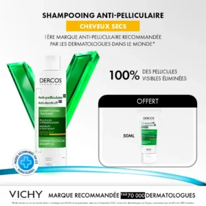Vichy Dercos Anti-Dandruff Shampoo for Dry Hair 200ml + 50ml Mini Free becool maroc